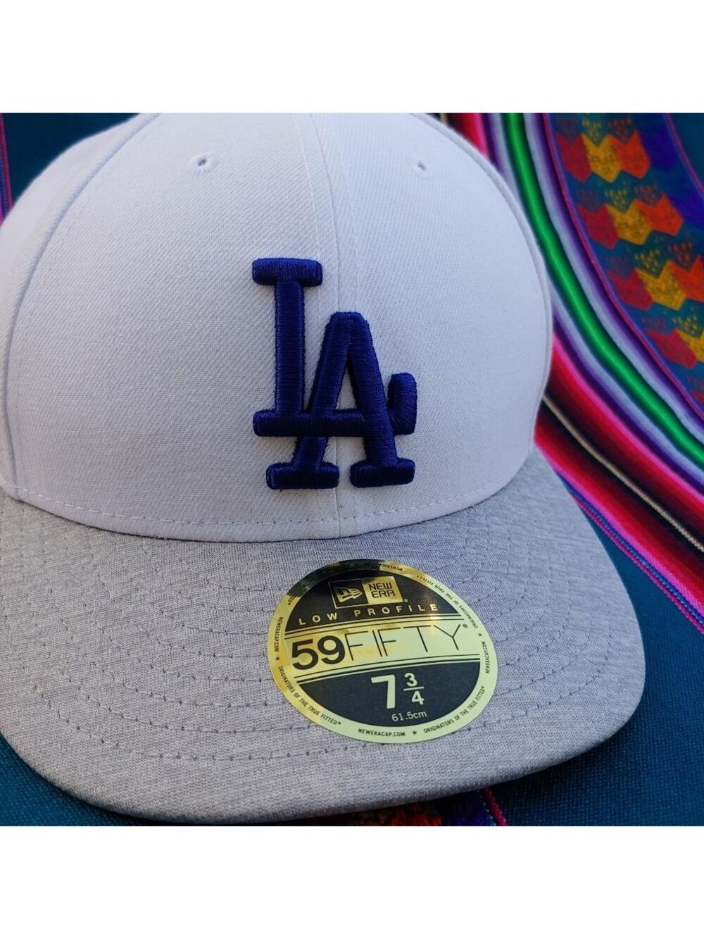 New Era Dodgers 59FIFTY Low Profile 7 3/4 Baseball Cap White Gray and Blue Logo - Picture 15 of 15